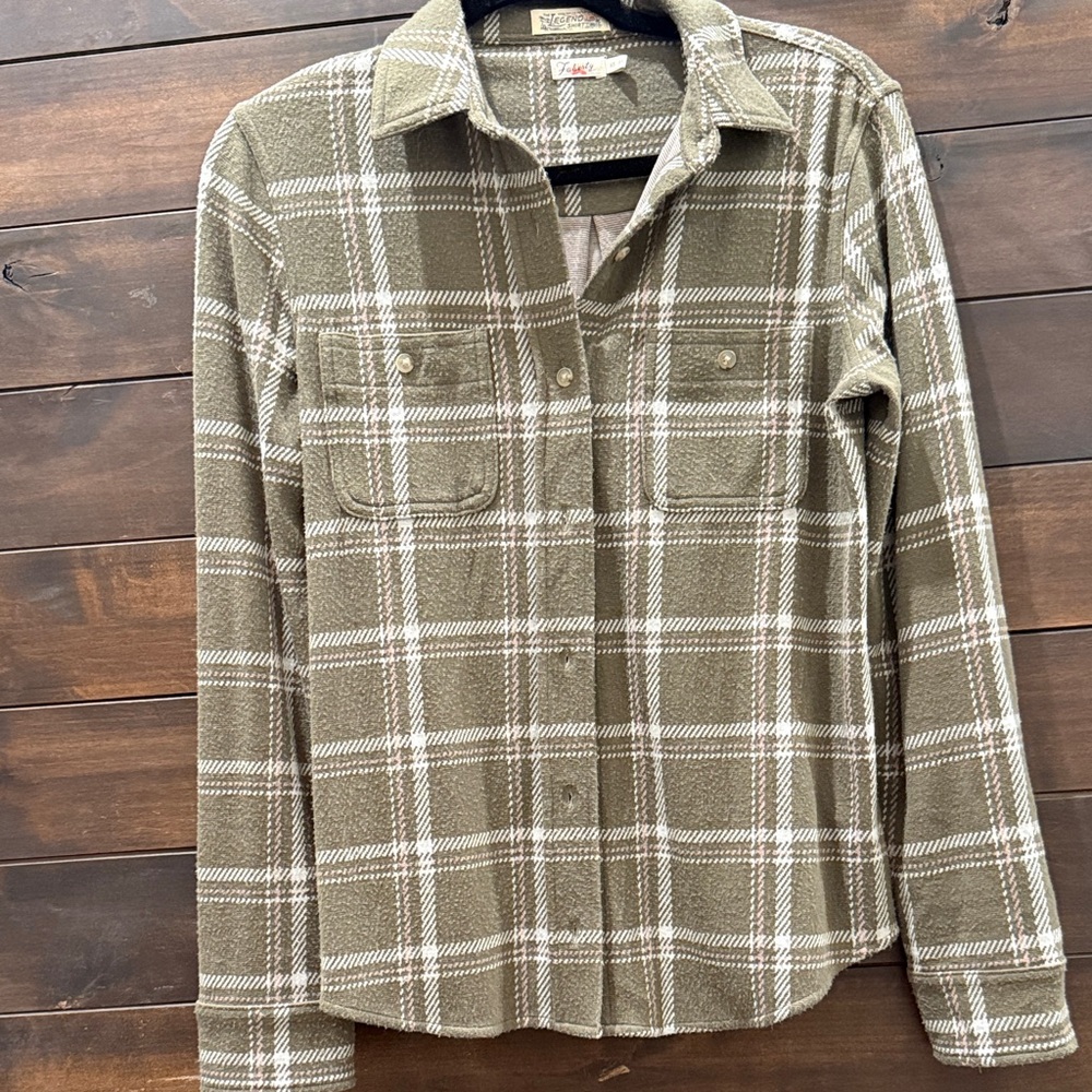 Faherty Olive and White Plaid Button-Down Shirt